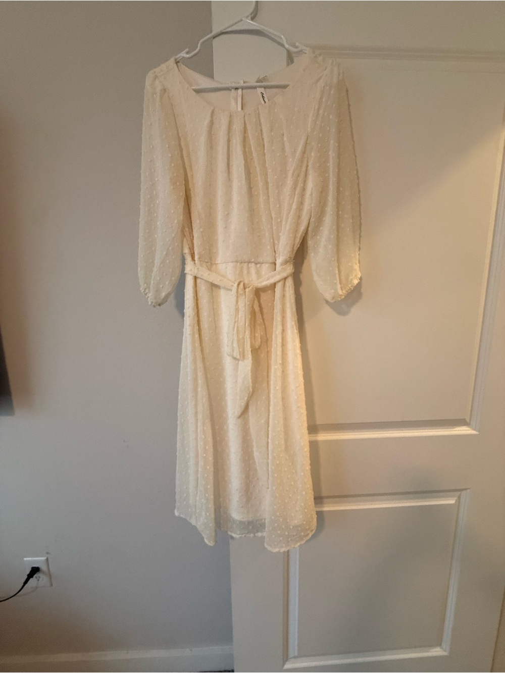 Collection B Cream Swiss Dot Belted Midi Dress